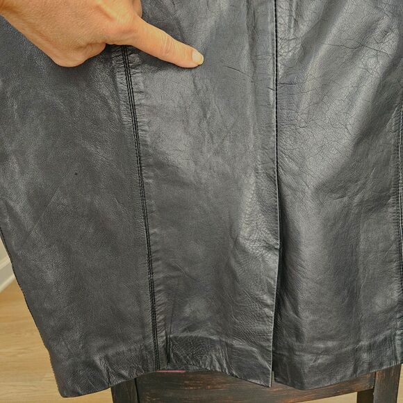 SYNERGY Black Genuine Leather Midi Pencil Skirt Classic Vintage Womens Size 12 - Picture 13 of 16